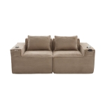 Modulares Doppelsitz-Cordsofa mit Becherhaltern und Seitentaschen, Federkern und hochdichtem Schaumstoff, 188L x 90B x 75H cm, Khaki