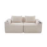 Modulares Doppelsitz-Cordsofa mit Becherhaltern und Seitentaschen, Federkern und hochdichtem Schaumstoff, 188L x 90B x 75H cm, Beige