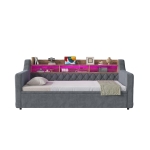 Samtsofa mit Armlehnen 90x190 cm, mit ausziehbarem Bett, Holz-Kopfteil-Stauraum, 201L x 107-197.5B x 80H cm, Dunkelgrau