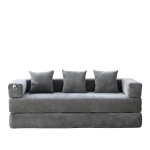Modulares Chenille-Block-Sofa, frei kombinierbar, mit Seitentaschen zur Verstauung und rutschfestem Fahrgestell, Maße 198L x 79B x 60H cm, Dunkelgrau