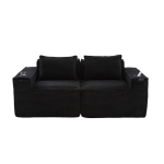 Modulares Doppelsitz-Cordsofa mit Becherhaltern und Seitentaschen, Federkern und hochdichtem Schaumstoff, 188L x 90B x 75H cm, Schwarz
