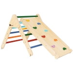 AIYAPLAY Toddler Climbing Frame for Kids with Ramp, 3 in 1 Wooden Pikler Triangle Set for 18-48 Months, Multicolour