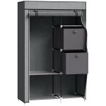 HOMCOM Stoffschrank Kleiderschrank faltbarer Schrank, 1 Kleiderstange, 6 Regalböden, 102 x 42.5 x 162.5 cm, Grau