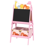AIYAPLAY 2-in-1 Kinder Tekenezel met Whiteboard, Krijtbord en Opbergdozen, voor Kinderen van 3-8 Jaar, Roze