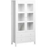 HOMCOM Vitrina de Salón Aparador de Cocina con 2 Puertas de Vidrio 3 Estantes 2 Cajones para Comedor Oficina 80x40x160cm Blanco