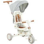 AIYAPLAY Triciclo per Bambini 5 in 1 con Maniglione di Spinta e Copertura Rimovibile, 96.5x49x101 cm, Bianco Crema