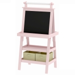AIYAPLAY Pizarra Infantil Caballete 3 en 1 Caballete de Pintura para Niños de Doble Cara con Rollo de Papel y Cestas Rosa Palo