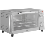 HOMCOM Minibackofen, 9 L Mini-Ofen mit Backblech, Grillrost, mit einstellbarer Temperatur und Garzeit, Edelstahl, Silber