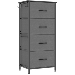 HOMCOM Chest of Drawers, Dresser with 4 Fabric Drawers, 4 Pockets, 2 Hooks and Steel Frame, Storage Unit, Grey