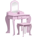 ZONEKIZ Toucador Infantil para Meninas e Meninos Toucador de Maquilhagem com Banco Espelho Gaveta e Caixas de Arrumação Rosa