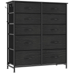 HOMCOM Chest of Drawers, Dresser with 10 Fabric Drawers, Tall Storage Unit with 4 Pockets and 2 Hooks Steel Frame, Black