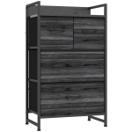 HOMCOM Rustic Chest of Four Fabric Drawers - Black Wood Effect