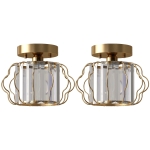 HOMCOM Crystal Ceiling Light Fixtures, Modern Semi-Flush Ceiling Lighting with Crystal Strips, 2 Pack, Gold Tone