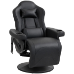 HOMCOM Manual Recliner Armchair PU Leather Lounge Chair w/ Adjustable Leg Rest, 135° Reclining Function, 360° Swivel, Black