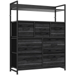 HOMCOM Chest of Drawers, Bedroom Fabric Dresser with 7 Drawers, Storage Organiser Unit with Open Shelves, Black Wood-Effect