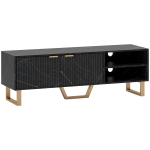 HOMCOM Marble Effect TV Unit, Modern TV Stand Cabinet for up to 70" TVs, with Shelves and Storage Cupboard, Fluted Door, Extra Centre Leg, Cable Management for Living Room, Black