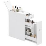 HOMCOM Bathroom Slim Floor Cabinet Narrow Wooden Storage Home Bath Toilet Cupboard Organiser Unit with Drawers White