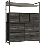 HOMCOM Chest of Drawers, Bedroom Fabric Dresser with 7 Drawers, Storage Organiser Unit with Open Shelves, Grey Wood-Effect