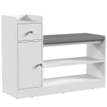 HOMCOM Schoenenbank met zitkussen, lade en open vakken, halbank, 90 x 29,8 x 67,8 cm, wit