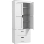 HOMCOM Bufet Înalt de Bucătărie 178 cm, Dulap Tip Cămară cu 2 Sertare și Rafturi Reglabile, pentru Dining și Living, 75x39x178 cm, Crem