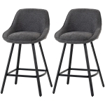 HOMCOM Bar Stools Set of 2, 64 cm Modern Linen-Touch Fabric 360° Swivel Counter Height Bar Chairs, Dark Grey