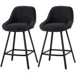 HOMCOM Bar Stools Set of 2, 64 cm Modern Linen-Touch Fabric 360° Swivel Counter Height Bar Chairs, Black