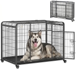 PawHut Metal Dog Cage Kennel Locking Door & Wheels Removable Tray Openable Top For Extra Large Pets 125 x 76 x 81 cm