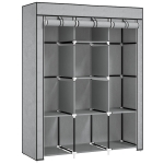 HOMCOM Kast van stof, opslagoplossing, 8 planken, 2 kledingstangen, Grijs