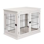PawHut Cage pour chien intérieur en MDF E1, meuble 3 portes verrouillables, jusqu'à 30 kg, 81L x 58l x 66H cm, noir et blanc