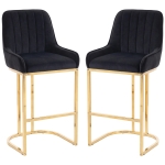 HOMCOM Bar Stools Set of 2 with Backrest, Footrest, Gold Electroplated Legs for Kitchen Island, Dining Room, Black