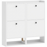 HOMCOM Schoenenkast met 4 klepvakken, verstelbare scheidingswanden, open plank en bovenblad, wit