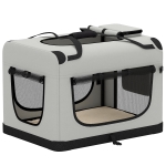 PawHut Transportadora Dobrável para Cães e Gatos 70x52x50 cm com Correia para Carro, Almofada Lavável, Taça Dobrável e 2 Bolsos, Cinzento-Claro