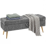 HOMCOM Storage Ottoman, Chenille Upholstered Ottoman Storage Box with Padded Seat, Metal Legs, 114 x 41 x 45 cm, Grey