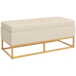 HOMCOM Bank met opbergruimte, decoratieve knoopstiksels, flanellen look, poten van vergulde staal, 110 x 47 x 46,5 cm