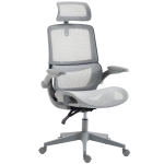 HOMCOM Ergonomic Office Chair with Adaptive Lumbar Support, Reclining Mesh Desk Chair with 2D Headrest, Flip-Up Arms, Grey