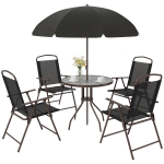 Outsunny Conjunto de Muebles para Jardín con 4 Sillas 1 Mesa y 1 Parasol Texteline Aluminio y Poliéster Negro