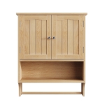 Waterproof Oak Bathroom Cabinet with Towel Rack, Space-Saving Wall-Mounted Vanity for Bathroom Laundry Kitchen, 60L x 20W x 70H cm, Oak