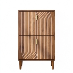Minimalist Walnut Shoe Storage Cabinet with 2 Flip Drawers, Freestanding Shoe Rack Cabinet for Entryway, 60L x 24W x 96H cm, Walnut