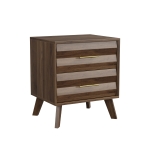 Sturdy Walnut Double Drawer Bedside Table with Metal Handles, Sleek Bedside Storage Cabinet for Bedroom, 50L x 40W x 58H cm, Walnut