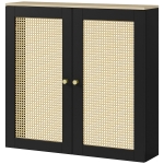 HOMCOM Cubre Radiadores con 2 Puertas de Ratán Cubreradiador Cubierta para Radiador para Salón Dormitorio 78x19x75 cm Negro