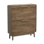 Warm Walnut Shoe Storage Cabinet with 2 Flip-Top Drawers, Mid-Century Freestanding Shoe Cabinet for Entry Hallway, 80L x 24W x 95H cm, Walnut
