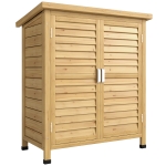 Outsunny Gartenschrank Holz Gerätehaus Geräteschuppen Geräteschrank Holzhütte Pultdach Bitumenpappe Lamellentüren Natur 87 x 46,5 x 96,5 cm