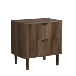 Modern Walnut-Effect Bedside Cabinet with 2 Drawers and Fluted Fronts, Retro Storage for Bedrooms and Offices, 57L x 40W x 57H cm, Walnut
