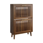 Rustic Walnut Shoe Storage Cabinet with 2 Flip Drawers, Compact Fence Shoe Cabinet for Hallway Entrance, 60L x 24W x 93H cm, Walnut