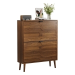 Farmhouse Walnut Shoe Storage Cabinet with 2 Flip Drawers, Slim Fence Shoe Cabinet for Corridor Entrance, 80L x 24W x 98H cm, Walnut