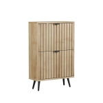 Slimline Oak Freestanding Shoe Cabinet with 2 Tilt-Out Compartments, Mid-Century Shoe Organizer for Hallway Porch, 60L x 24W x 95H cm, Oak