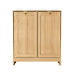 Smart Oak Tilted Laundry Hamper with 2 Baskets, Hidden Free-Standing Laundry Cabinet for Bathroom Utility Room, 66L x 33W x 68H cm, Oak