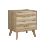 Minimalist Oak Double Drawer Bedside Table with Metal Handles, Modern Bedside Storage Cabinet for Bedroom, 50L x 40W x 58H cm, Oak