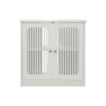 Minimalist Washbasin Cabinet with Louvered Double Doors, Sturdy Floor-Standing Storage Cabinet for Bathroom Utility, 60L x 30W x 60H cm, White