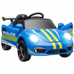 AIYAPLAY Carro Elétrico para Crianças de Polícia  12V com Motor Duplo Sirene Música Sem Fios Buzina Rodas Auxiliares e Faróis LED 105x58x49 cm Azul